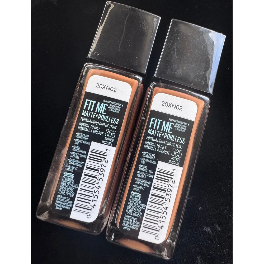 Lot of 2 Maybelline Fit Me Matte + Poreless Foundation 365 Nutmeg 1oz New Sealed